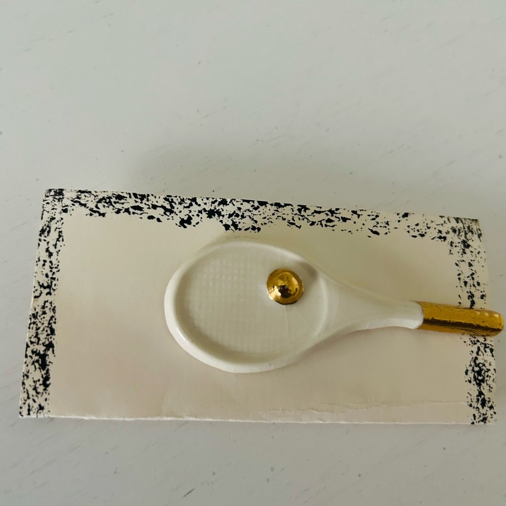 Cream and Gold Tennis Racket Handcrafted Pin